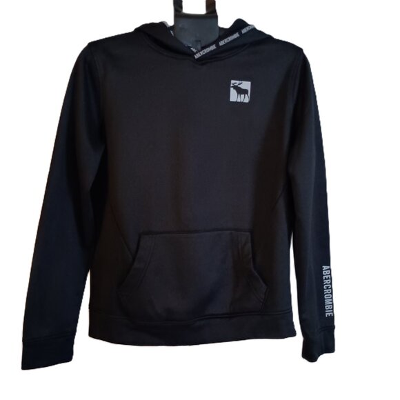 Abercrombie Kids Black Hoodie Sweatshirt Kangaroo Pocket Moose Logo Size 15/16 - Picture 2 of 16